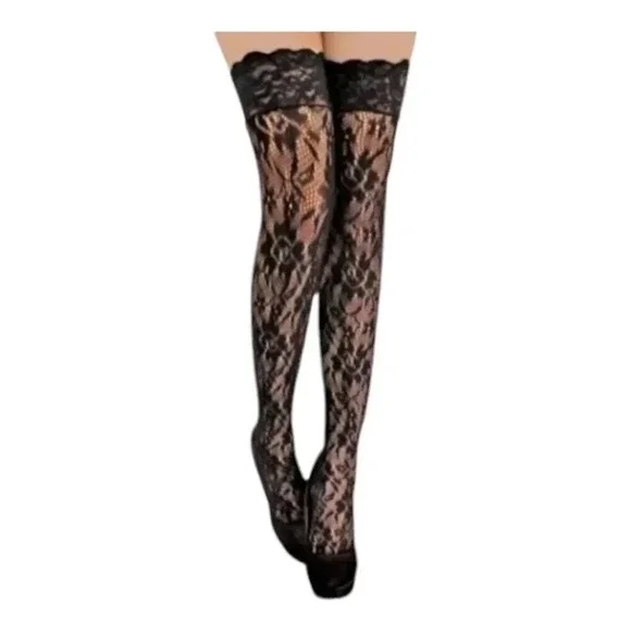 Plus Size Lace Rose Thigh High Stocking - Picture 1 of 6